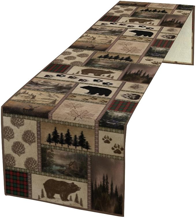 Retro Rusticd Cabin Table Runner Bear Country Farmhouse Vintage Lodge Table by ShiTingYu
