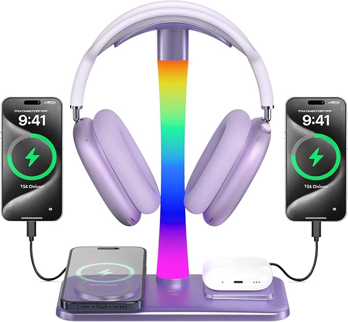 Headphone Stand with Wireless Charger, Gaming Headset Stand with RGB Light Mode by Unknown
