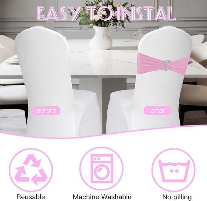 100PCS Spandex Stretch Chair Sashes Bows Universal Elastic Chair Cover Bands - Image 4