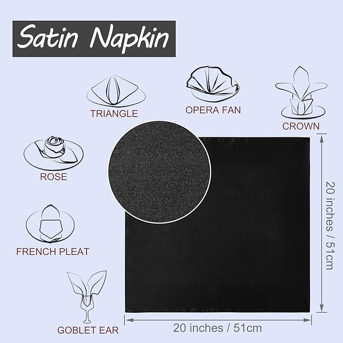 Horbaunal 30 Pack Black Satin Napkins 20 x 20 Inch, Square Soft Table Dinner - Image 2
