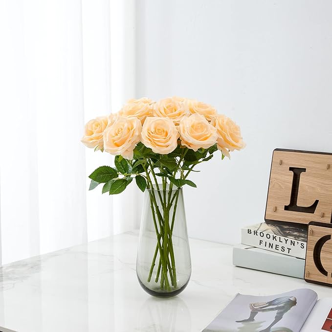 Artificial Rose 10pcs Open Flower Bouquet Faux Rose Stems - Image 2