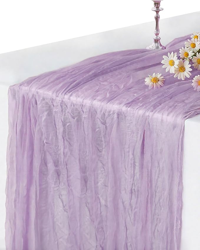 Lavender Purple Cheesecloth Table Runner 120 Inch, Lilac Boho Rustic Gauze 10 FT by YAYOYAPhotography