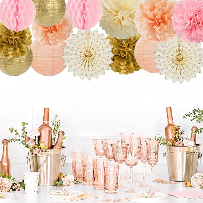 Pink Peach Gold Party Decorations - Image 2