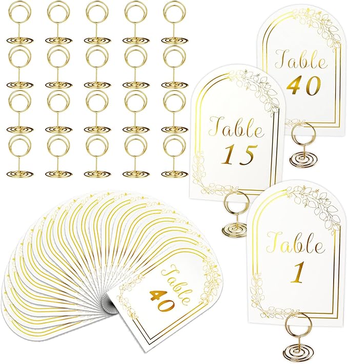 Wedding Table Numbers 1-40, 40 White Gold Cards by SELANTAG