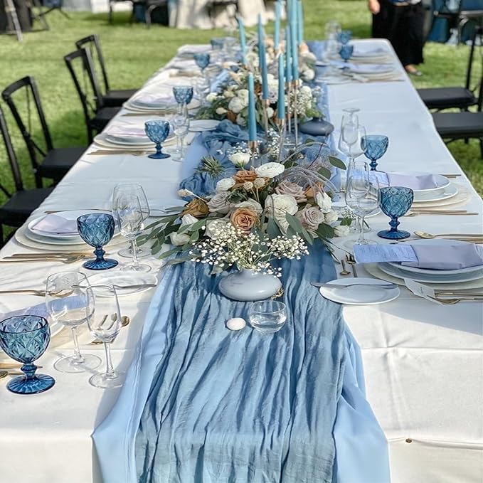12 Pack Dusty Blue Cheesecloth Table Runner 20 x 120 inch Gauze 10FT Semi Sheer - Image 8