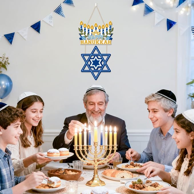 CHDITB Happy Hanukkah Shalom Front Door Sign, Wooden Jewish Festival of Light - Image 4