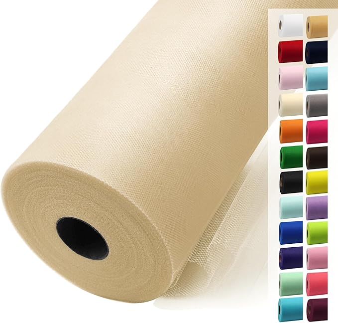 Honey Beige Tulle Fabric Rolls 54 Inch by 40 Yards Tulle Bolt Spool by IONTACH