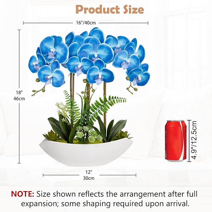 Briful Blue Orchid Artificial Flowers 18in Fake Orchid Silk Flowers - Image 2
