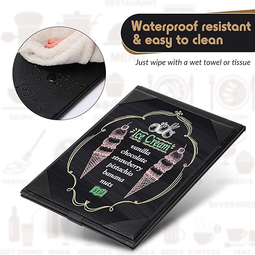 Gerrii Leatherette Table Tents Black PU Leather Menu Covers Bulk Double Sided - Image 4