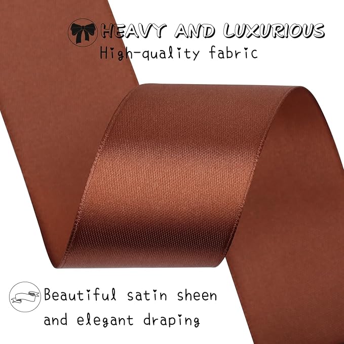 Brown Solid Satin Ribbon 1-1/2 Inch 25 Yards Solid Polyester Fabric Ribbon - Image 4