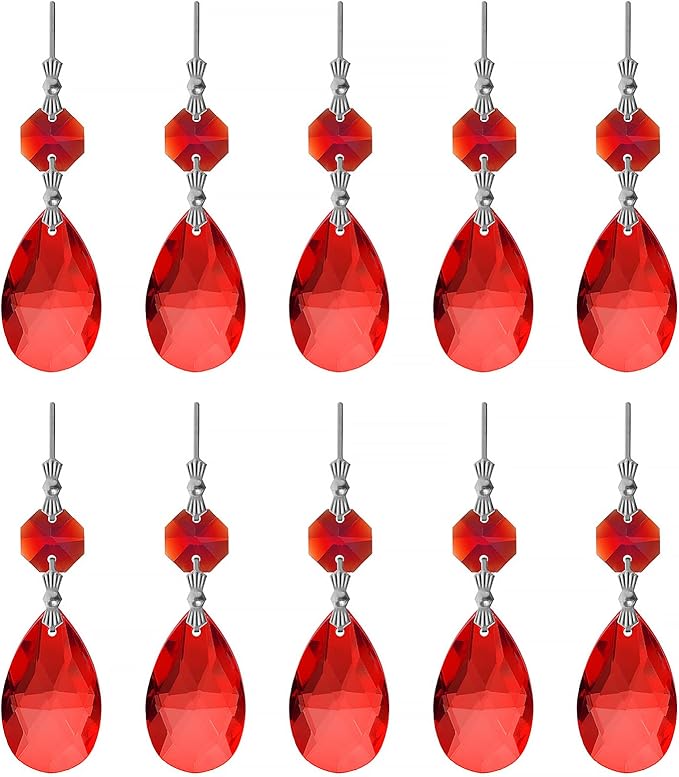 10pcs Crystal Prisms Chandelier Red Ornament Pendants Rainbow Maker 38mm Drop by LONGSHENG-SINCE2001-