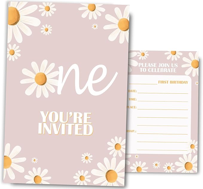 Daisy 1st Birthday Invitations for Girls, Daisy One Birthday Party Invitaions - Image 7