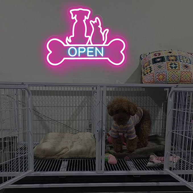 Pet Shop Open Neon Sign LED Dog And Cat Open Sign Bright Pet Grooming Salon - Image 7