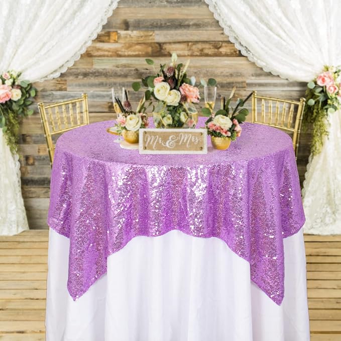 ShinyBeauty Sequin Tablecloth Square 54x54-Inch Lavender Table Cloths by ShinyBeauty