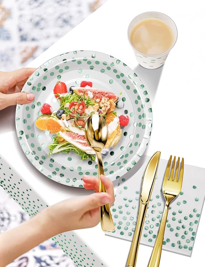 141 Pieces Green Dots Party Supplies, Party Dinnerware Sets Include Paper - Image 4