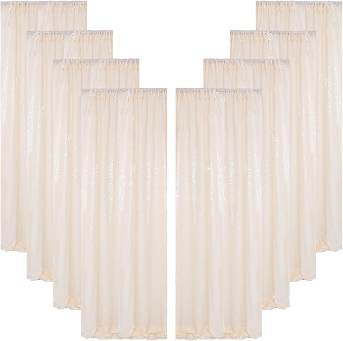 ShinyBeauty Ivory Backdrop 2FTx8FT Sequin Curtains 8 Pieces Photo Backdrops by ShinyBeauty