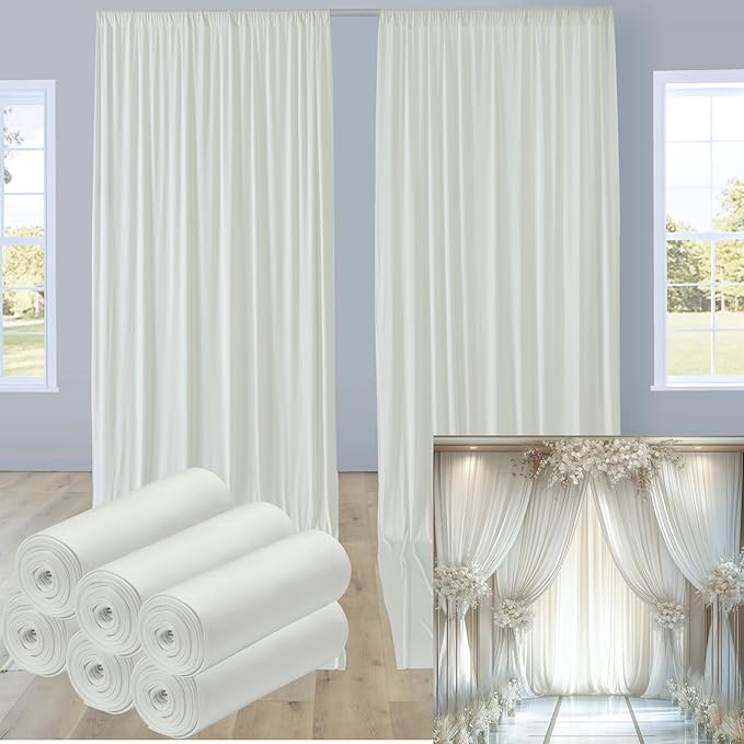 30ftx12ft Wrinkle Free Ivory Backdrop Curtain, 6 Panels 12FT Height Ivory by LeegleriTableSkirt