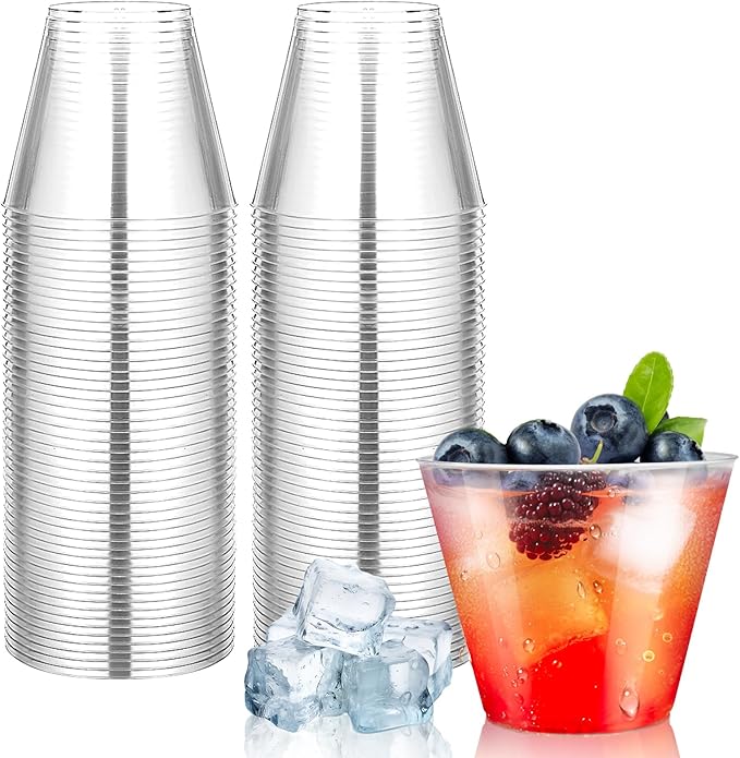 100Counts 9 OZ. Disposable Cups Old fashioned Party Tumblers, 9 Ounce Squat by ByvivaceDisposables