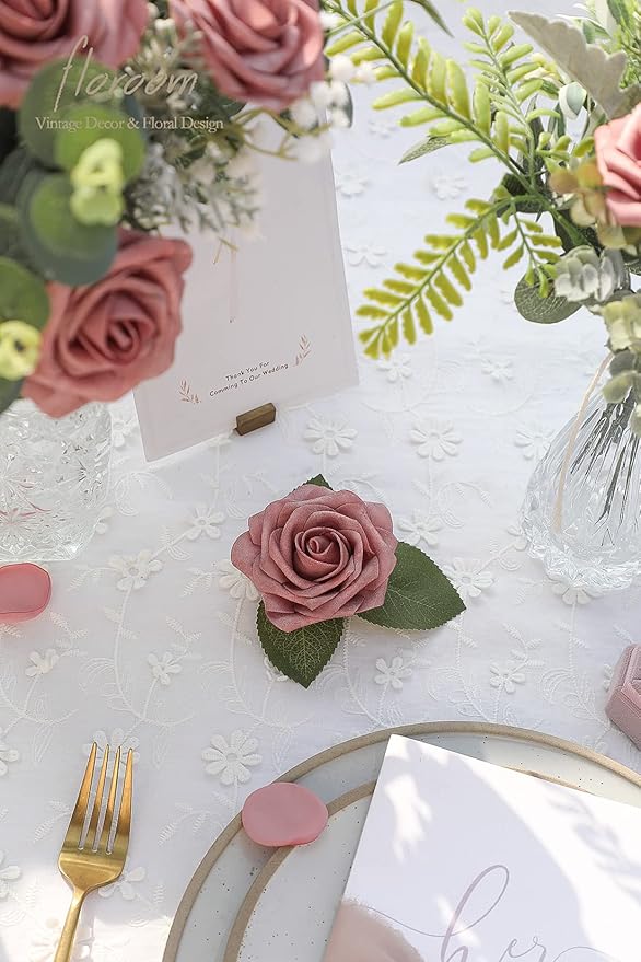 Floroom Artificial Flowers 50pcs Real Looking Dusty Rose Foam Fake Roses - Image 3