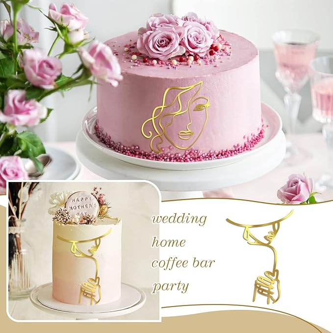 Kigley 22 Pcs Minimalist Art Lady Face Cake Topper Butterflies Cake Decoration - Image 7