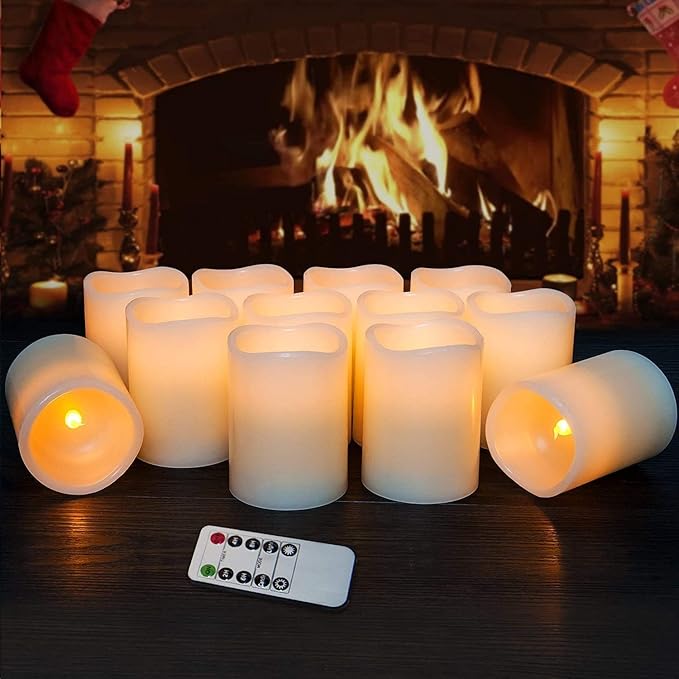 Hausware Flameless Candles Battery Operated Candles Set of 12 Real Wax Pillar - Image 2