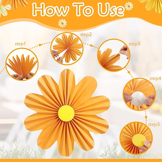 SUNBEAUTY 9 PCS Orange Paper Flowers Decorations - Image 3