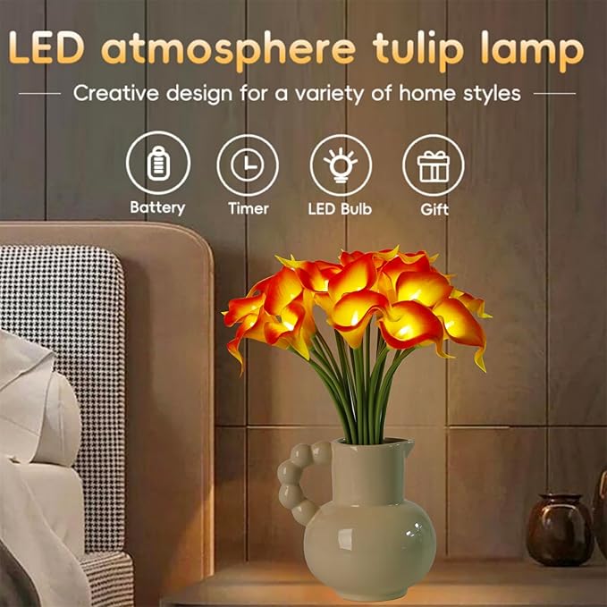 20pcs Artificial Calla Lily Bouquet Lamp Faux Floarl Night Light Real Touch - Image 2