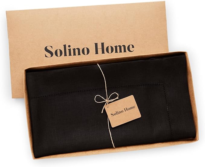 Solino Home Black Linen Tablecloth 52 x 52 Inch - Image 6