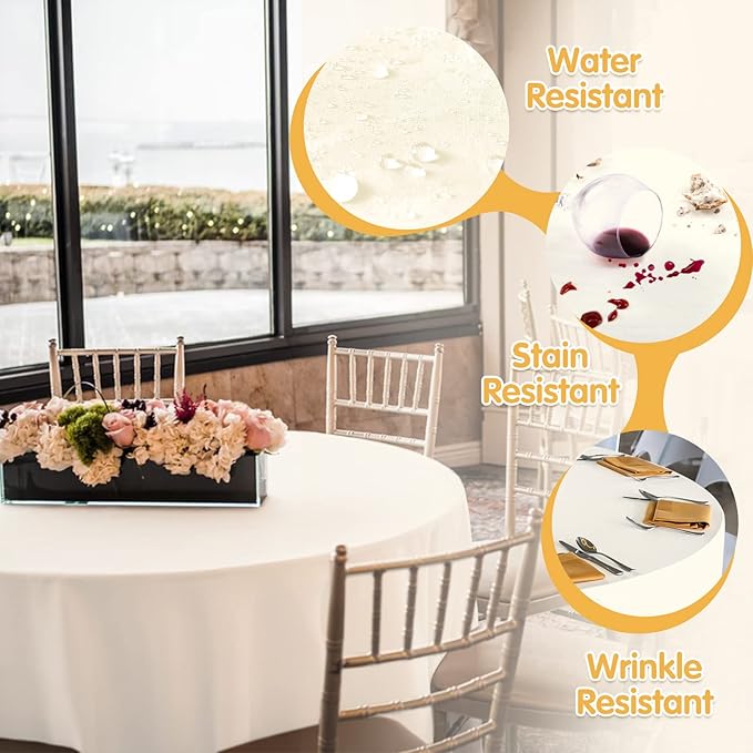 BRILLMAX 6 Pack Ivory Round Tablecloths 132 Inch - Image 3