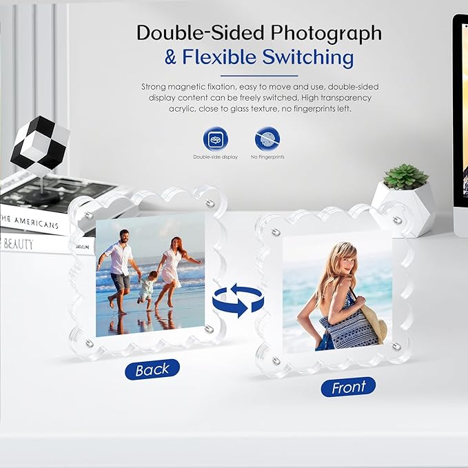 Acrylic Magnetic Picture Frames 4x4-2Pack Clear Freestanding Photo - Image 2