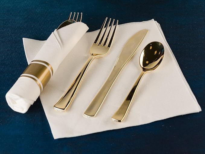 Gold Plastic Silverware Set, Extra Heavy Duty Flatware, Disposable Cutlery - Image 10