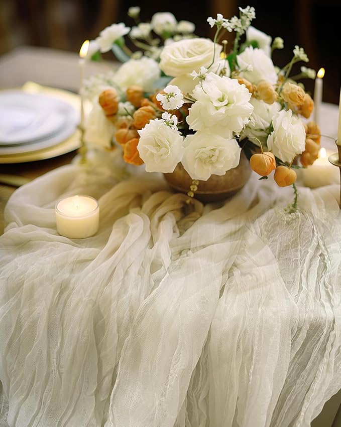 Beige Cheesecloth Table Runner 120 Inch, Summer Boho Gauze 10 FT, Rustic Cheese - Image 4