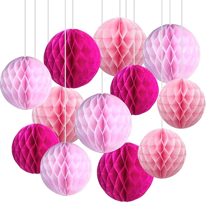 CC wonderland zone 12pcs Pink Paper Honeycomb Balls, Hanging Tissue Pom poms by CC+wonderland+zone