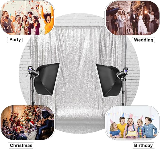 Eternal Beauty Silver Thick Sequin Backdrop, 10x10 Ft Glitter Background - Image 3