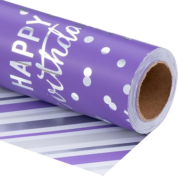 LeZakaa Purple Birthday Wrapping Paper Roll by LeZakaa