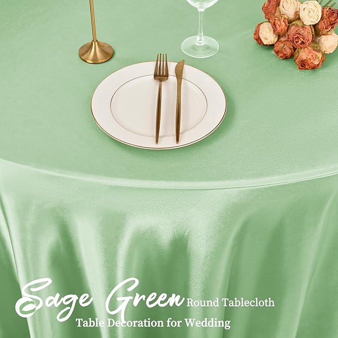 fani 6 Pack 120 Inch Sage Green Satin Tablecloth - Image 6