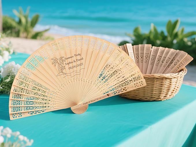 1Pcs Personalized Folding Hand Fans Custom Engraved Summer Wedding Fans - Image 5