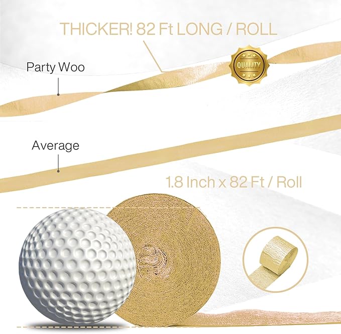 PartyWoo Crepe Paper Streamers 4 Rolls 328ft, Pack of Crepe Paper Pearl Gold - Image 3