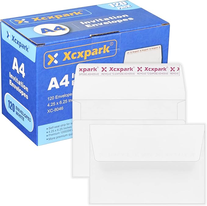 120 Qty Printable A4 Invitation Envelopes 4.25 x 6.25 Cards, Self Seal 120GSM by Xxcxpark