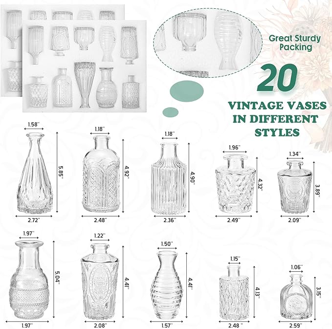 20 Pcs Glass Bud Vase Set Small Vintage Flower Vase in Bulk - Image 2
