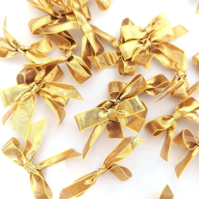 50pcs 1-1/2" Gold Satin Ribbon Bows Without Twist Ties - Image 7