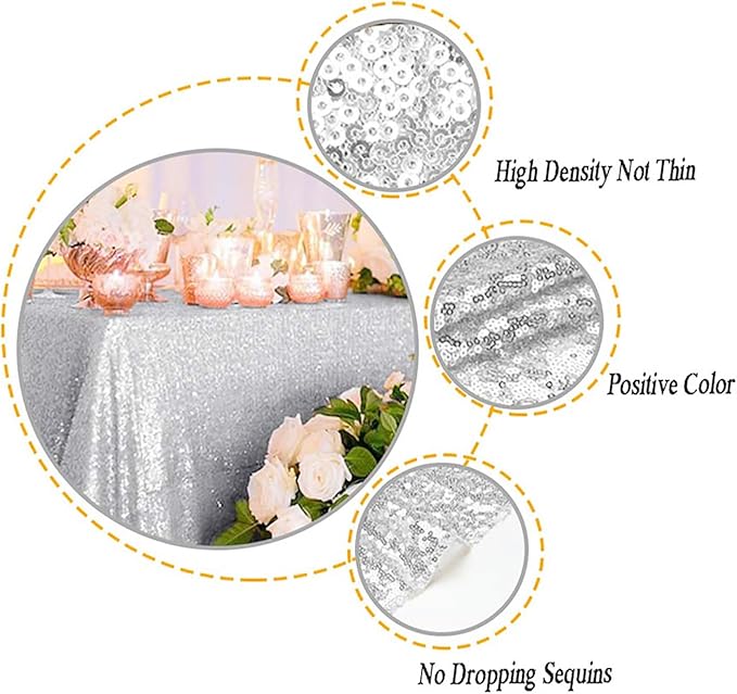 ShinyBeauty 2 Pack 72x72 Inch Silver Sequin Tablecloths - Image 3