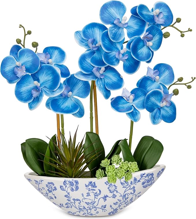 Briful Blue Orchid Fake Flowers 17in Artificial Orchid Silk Flowers in Blue and by Briful