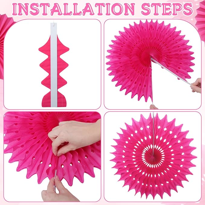 Outus 12 Pcs Hanging Honeycomb Paper Fans Sets, Fiesta Pink and Orange Party - Image 7