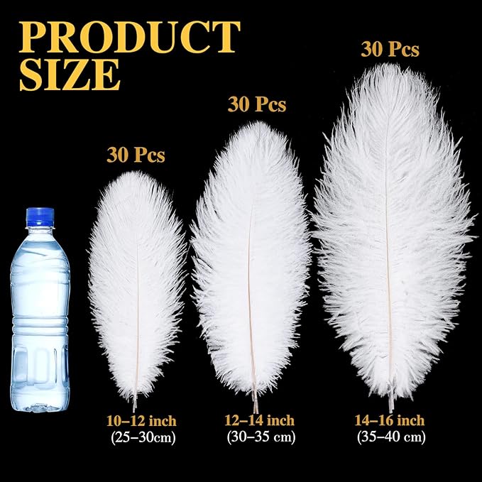 Maitys 90 Pcs Large Natural Ostrich Feathers Bulk 14-16 Inch 12-14 Inch 10-12 - Image 2