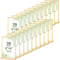 20 Pack Gold Acrylic Sign Holders 4x6 Inch, Double Sided Vertical Stand Clear by ALFFUN