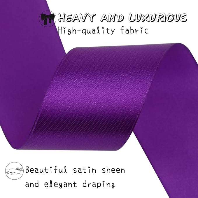 Purple Solid Satin Ribbon 1-1/2 Inch 50 Yards Solid Polyester Fabric Ribbon - Image 3