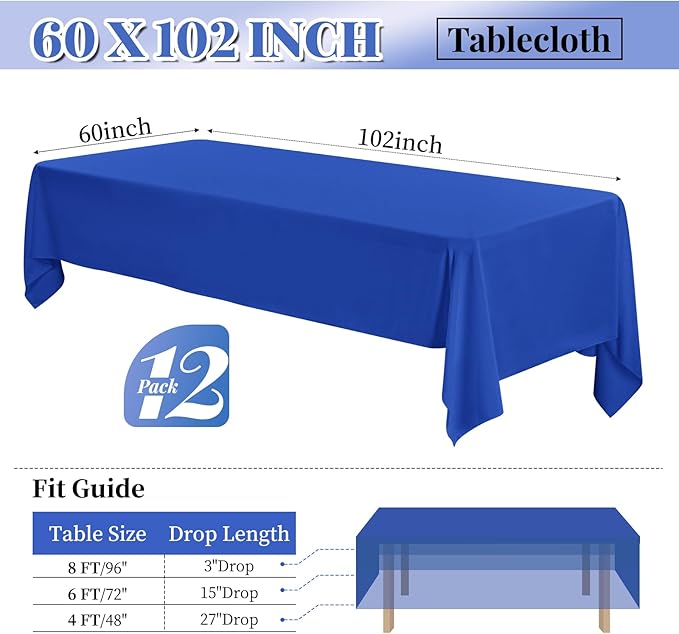 12 Pack Polyester Tablecloth 60 x 102 Inch Royal Blue Tablecloth - Image 2