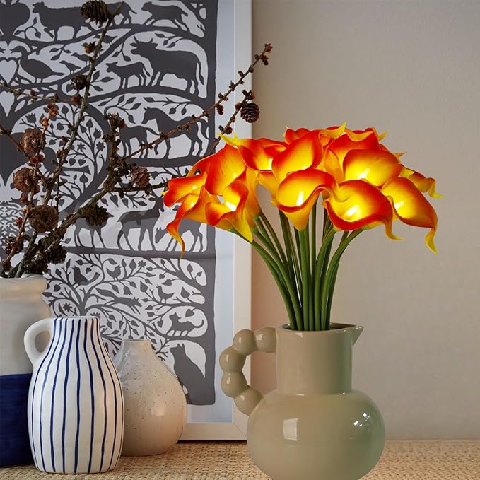 20pcs Artificial Calla Lily Bouquet Lamp Faux Floarl Night Light Real Touch - Image 6