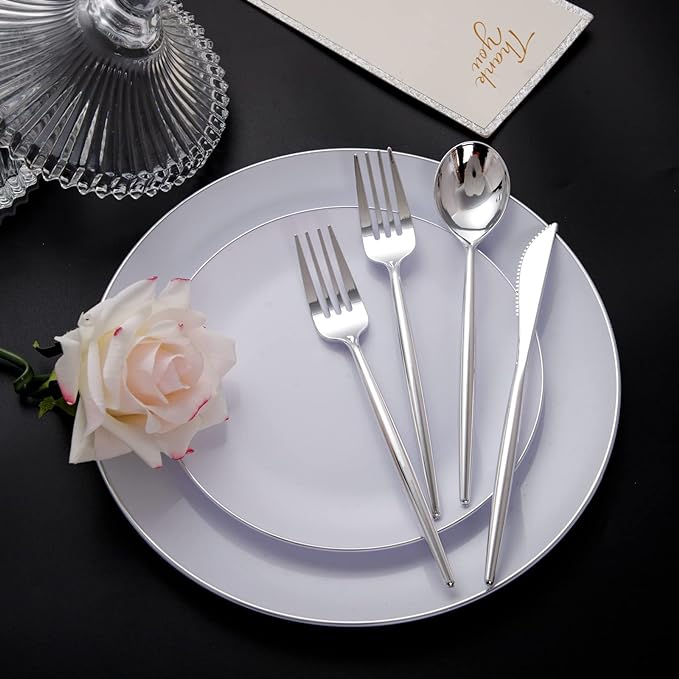 SUT 150Pcs Silver Plastic Silverware, Heavy Duty Disposable Silverware - Image 4
